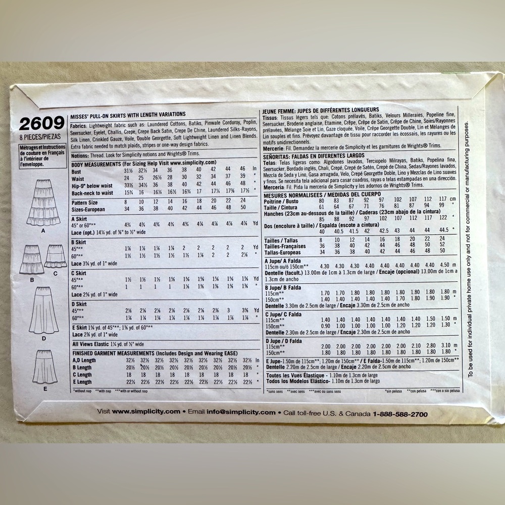Simplicity 2609 Pull-on Skirts Sewing Pattern Uncut (8-10-12-14-16) - Picture 5 of 9
